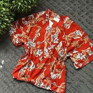 Orange floral necktie blouse size M